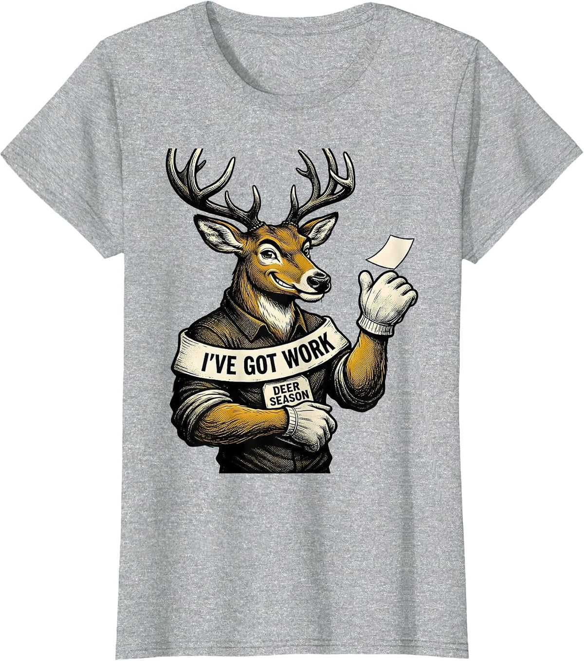I've Got Work—Deer Season Retro Cartoon Camo Dad Humor T-Shirt - Heather Grey