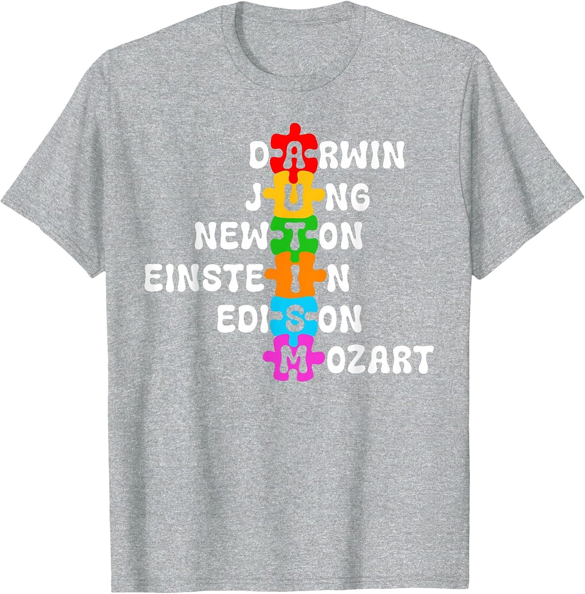 Autism Awareness Darwin Jung Newton Einstein Edison Mozart T-Shirt - Heather Grey