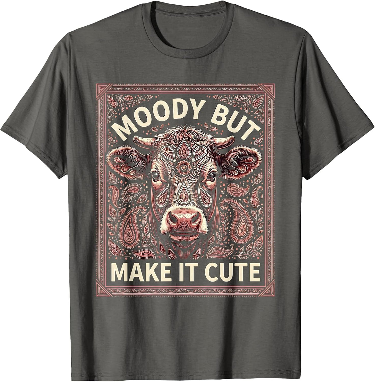 Men's Moody But Make It Cute Cow Lover Design T-Shirt - Asphalt Grey