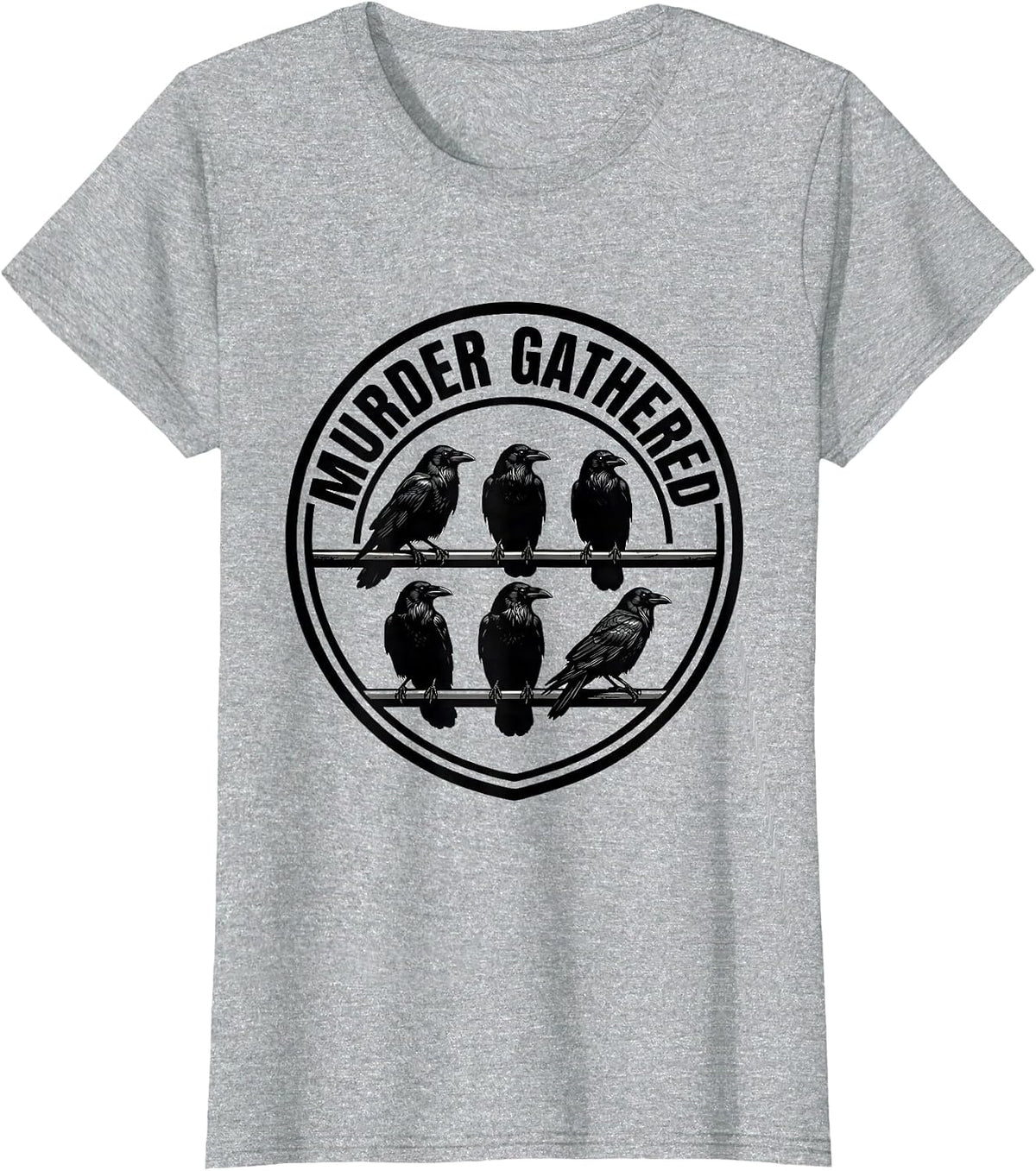 Women's Murder Gathered Silly Crow Lover Bird Pun Humor T-Shirt - Heather Grey