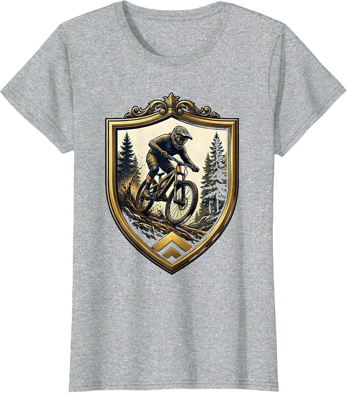 Women's Downhill Mountain Biker Muddy Forest Trail Graphic T-Shirt - Heather Grey