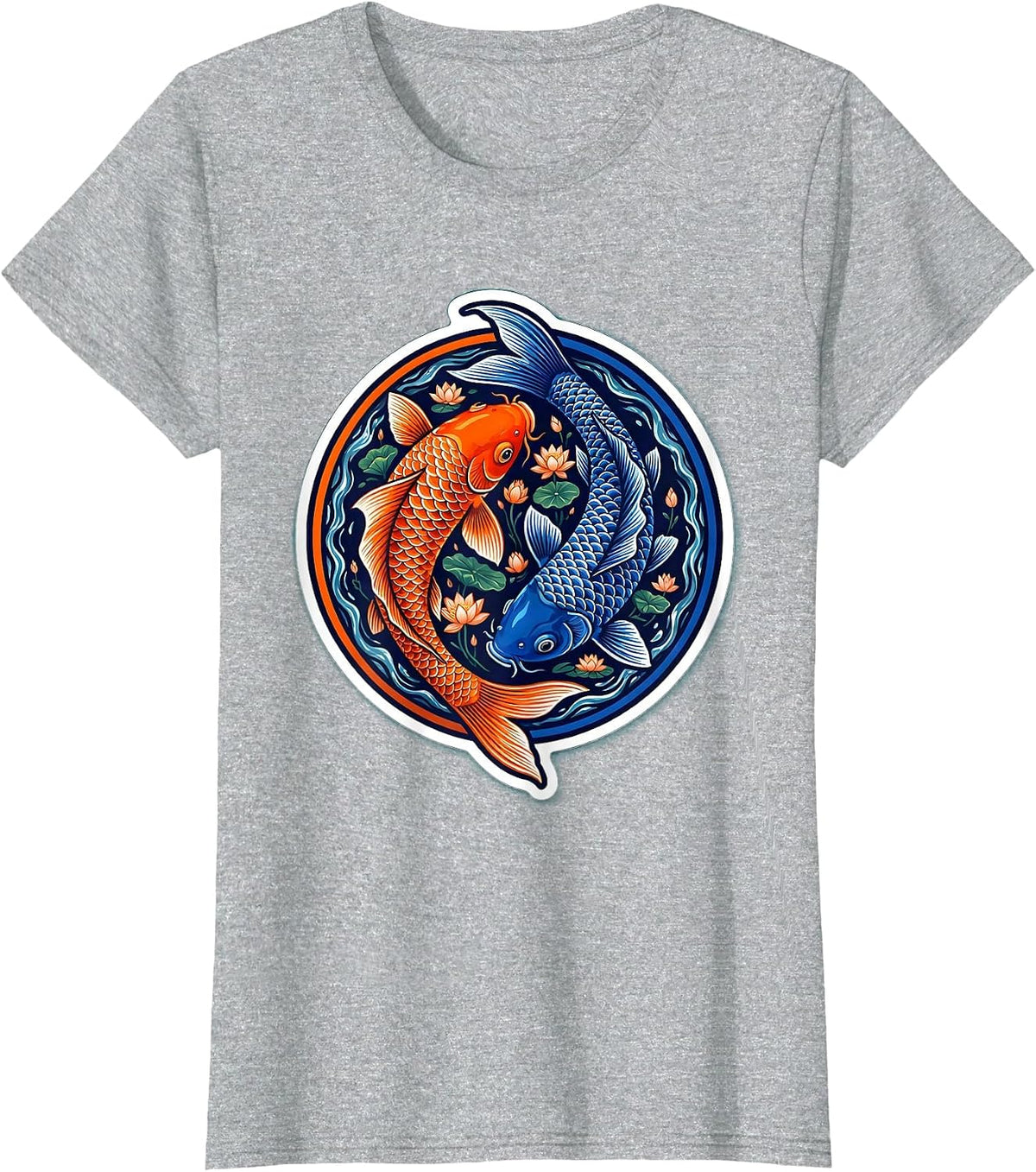 Koi Fish Yin Yang Circular Design T-Shirt - Heather Grey