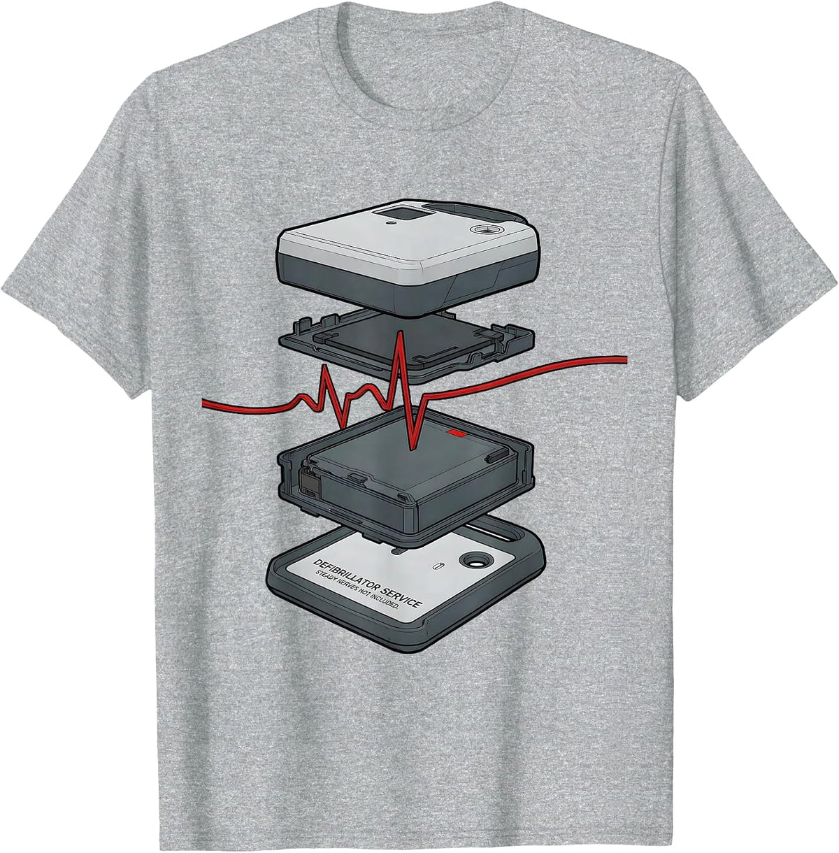 Men's Defibrillator Service Steady Nerves Not Included Funny EMT T-Shirt - Heather Grey