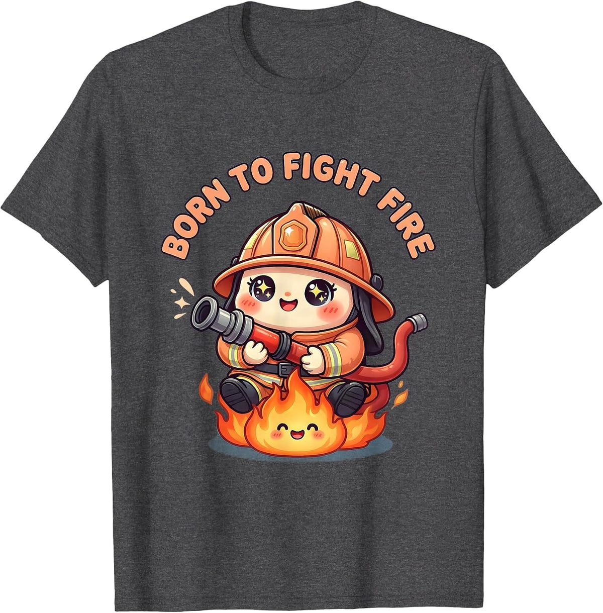 Born to Fight Fire Firefighter Design T-Shirt - Dark Heather Grey