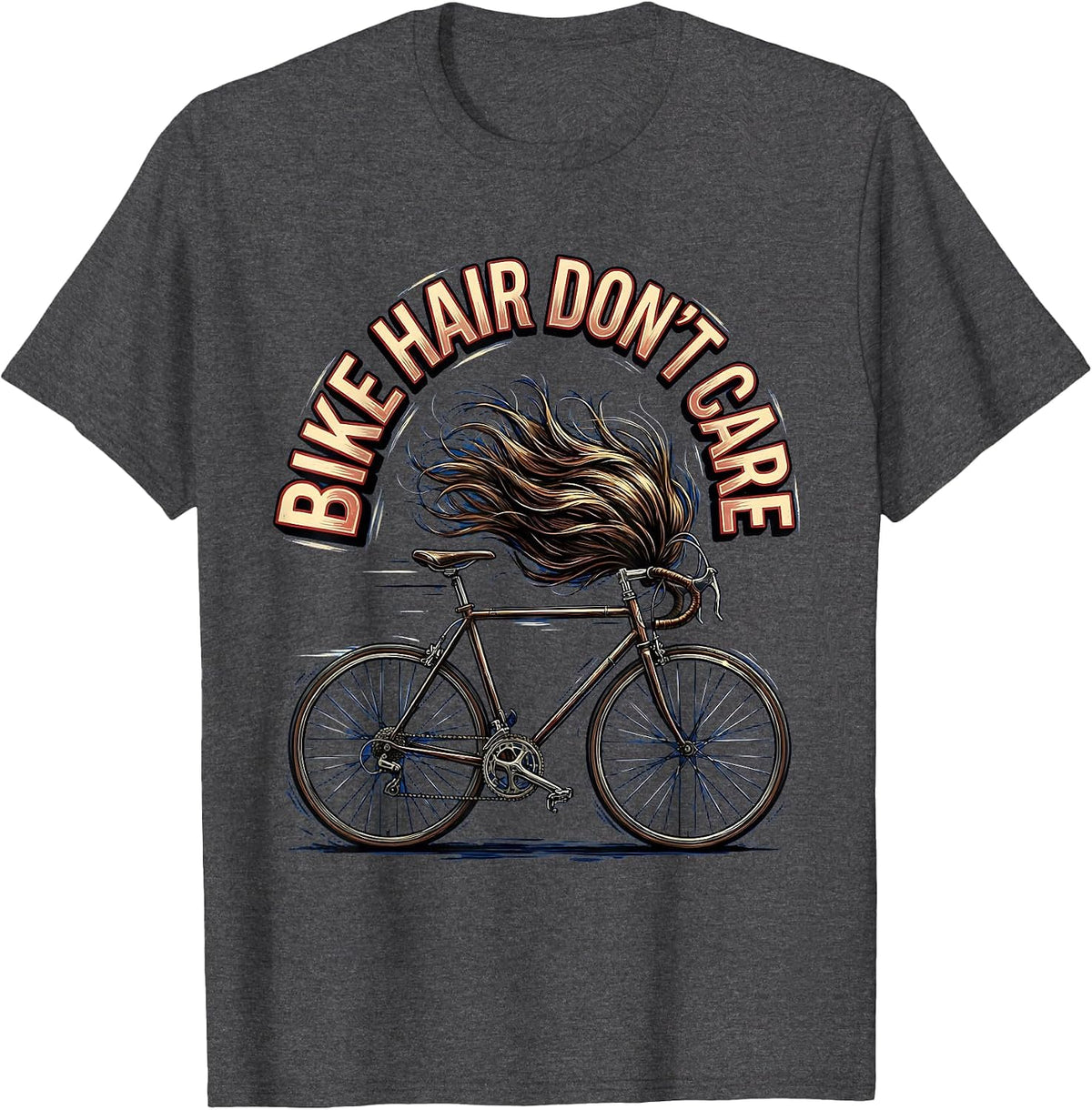 Bike Hair Don't Care Cycling Design T-Shirt - Dark Heather Grey