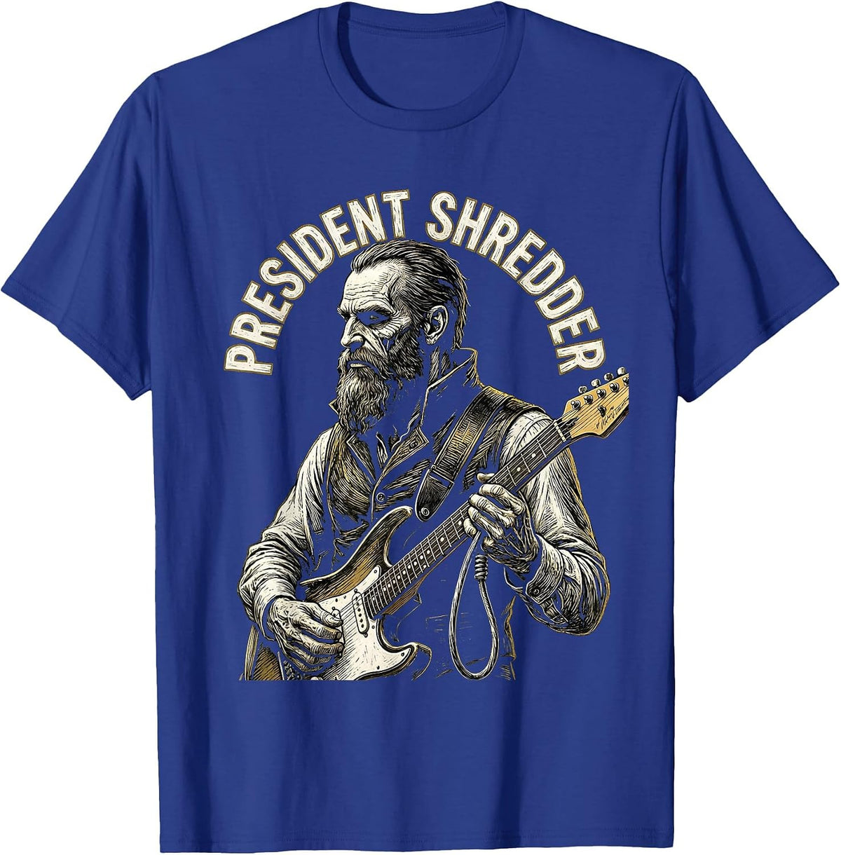 Men's President Shredder Vintage Guitar Rocker Abraham Lincoln T-Shirt - Royal Blue