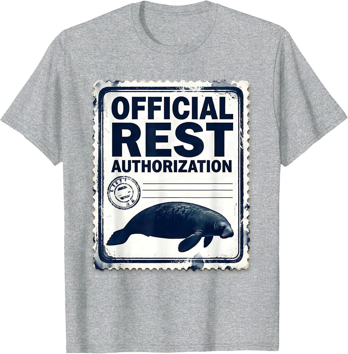 Men's Official Rest Authorization Funny Manatee Sea Cow Wildlife T-Shirt - Heather Grey
