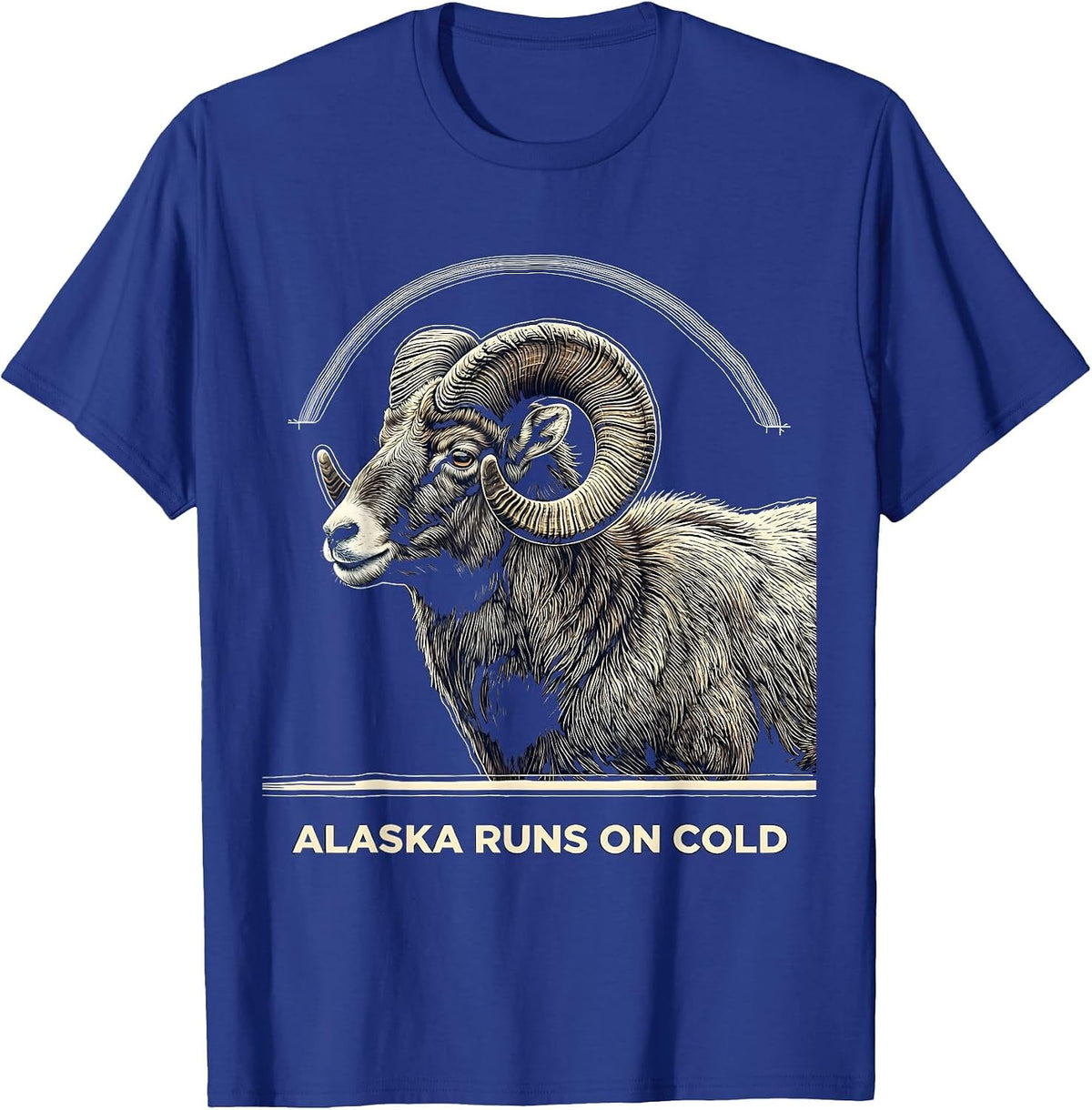 Men's Alaska Runs On Cold Topographic Contour Dall Sheep Nature T-Shirt - Royal Blue