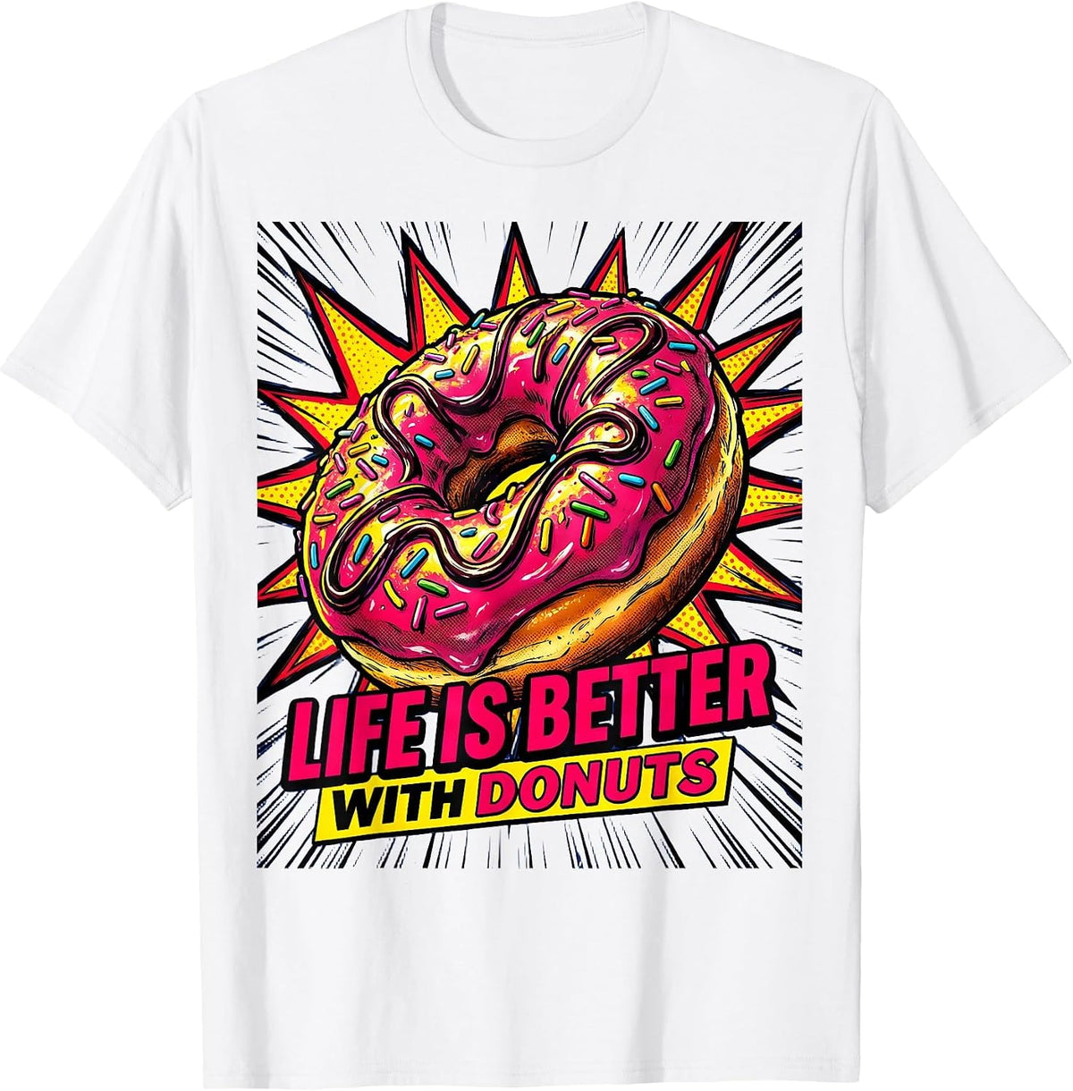 Men's Life Is Better With Donuts Sweet Treat Design T-Shirt - White
