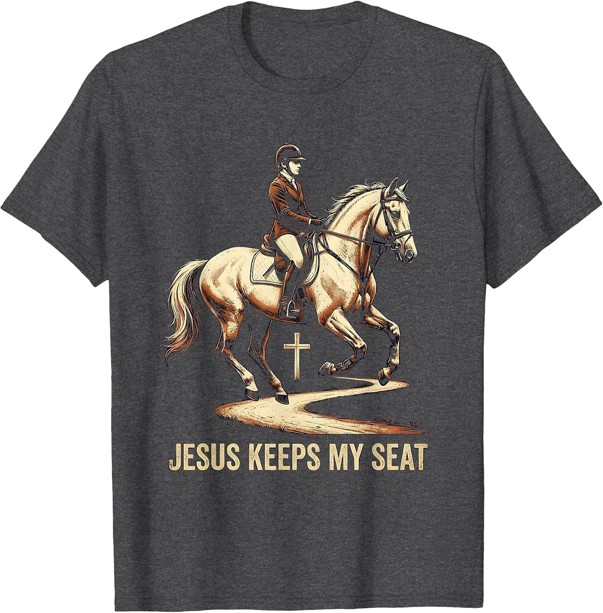 Jesus Keeps My Seat Vintage Equestrian Christian Gift T-Shirt - Dark Heather Grey