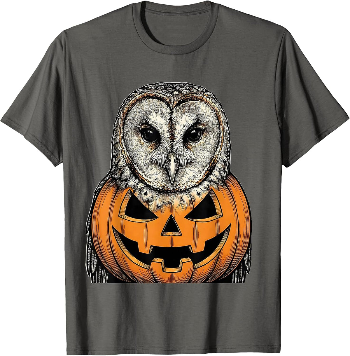 Barn Owl Pumpkin Costume Funny Bird Lover Halloween T-Shirt - Asphalt Grey