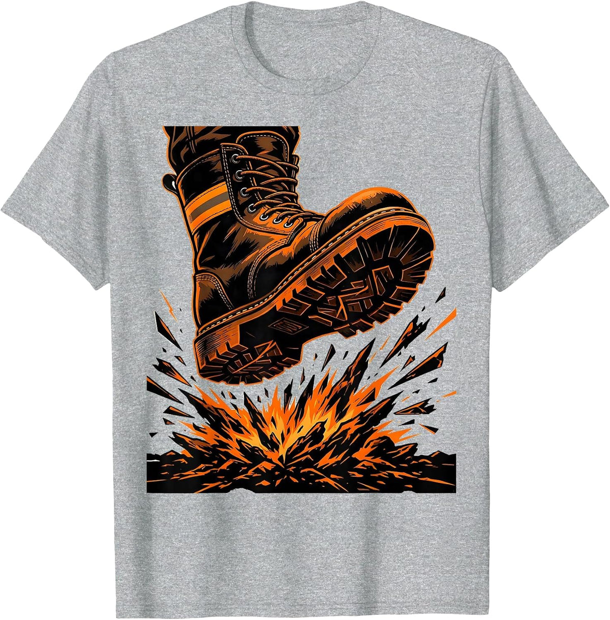 Men's Firefighter Boot Stomping Embers Graphic Tee T-Shirt - Heather Grey