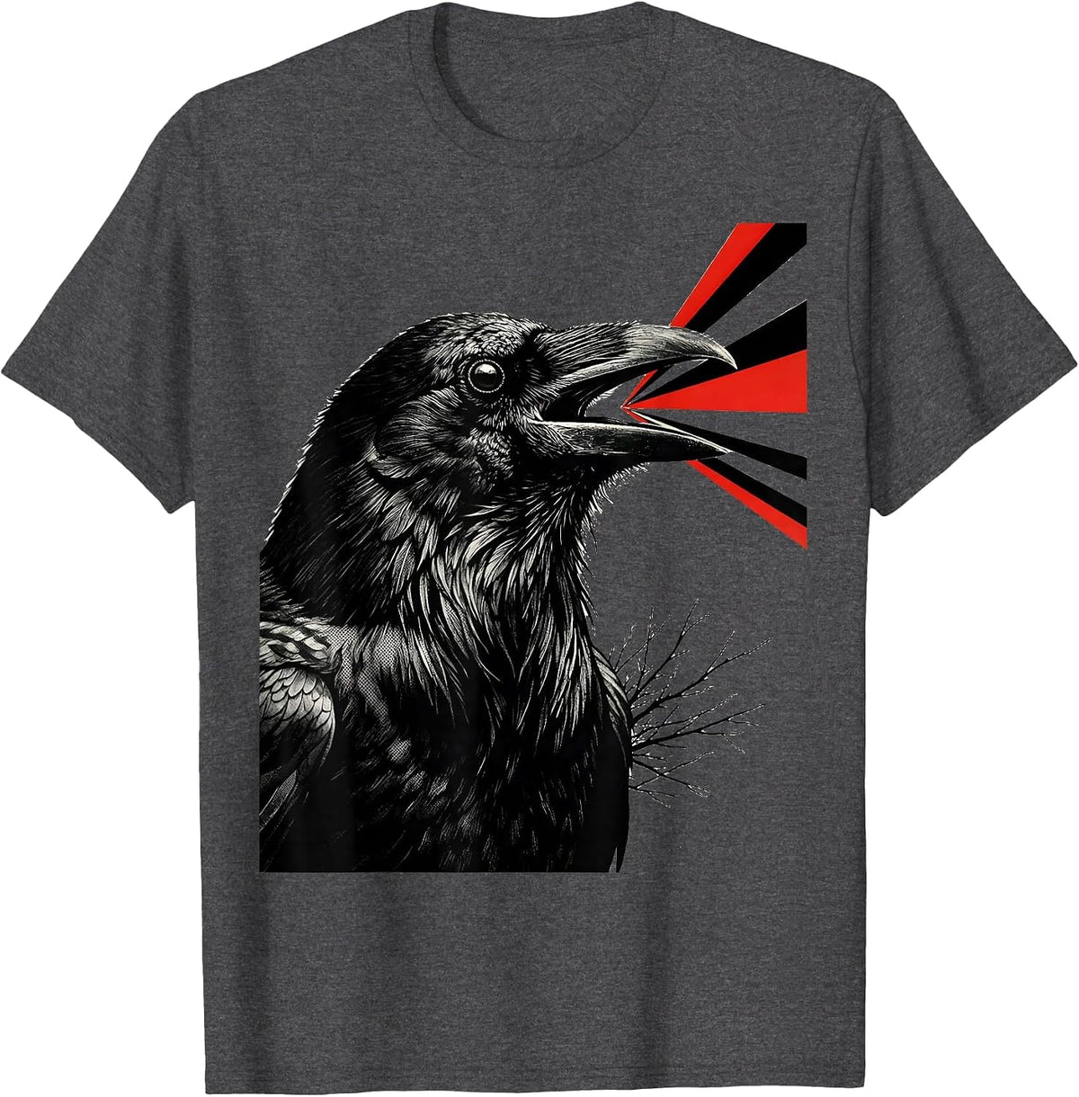 Men's Oversized Crow Head New Wave Gothic Humor Bird Lover T-Shirt - Dark Heather Grey