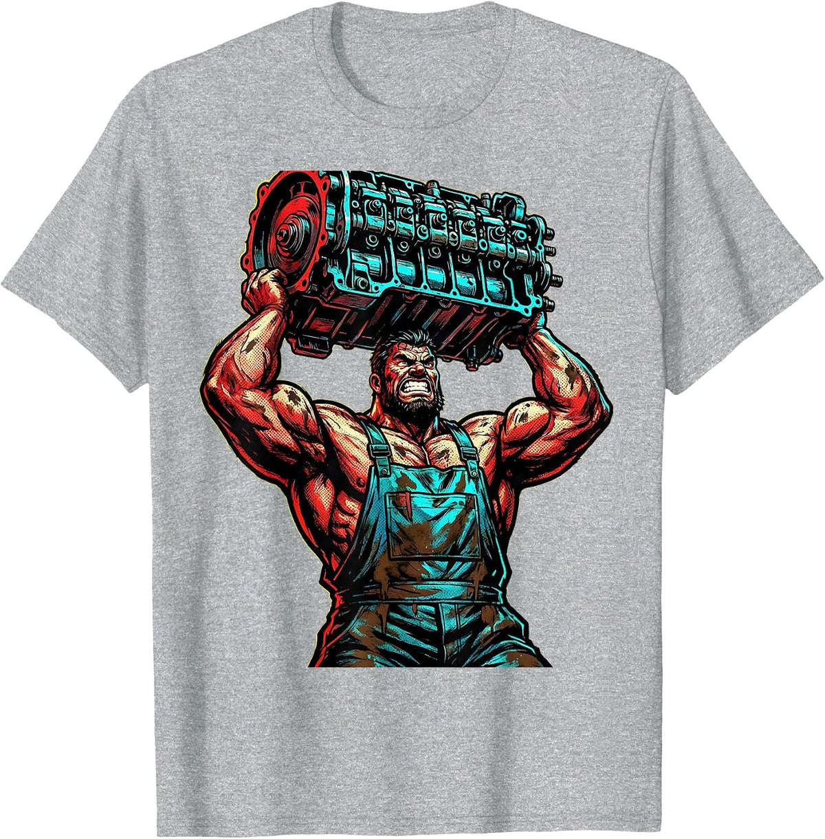 Men's Burly Mechanic Carrying Transmission Block T-Shirt - Heather Grey