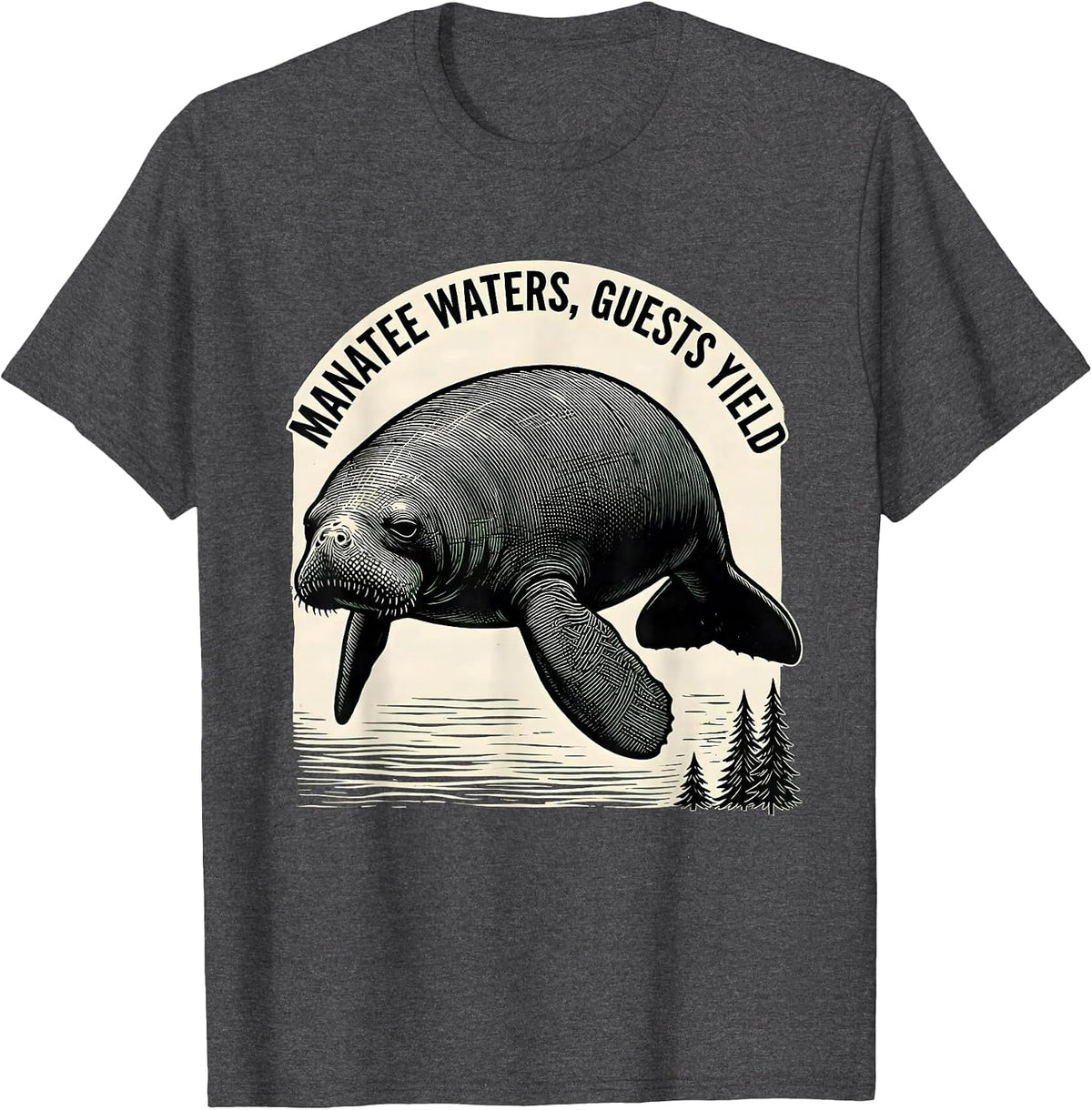 Manatee Waters Guests Yield Vintage Florida Wildlife Gulf T-Shirt - Dark Heather Grey