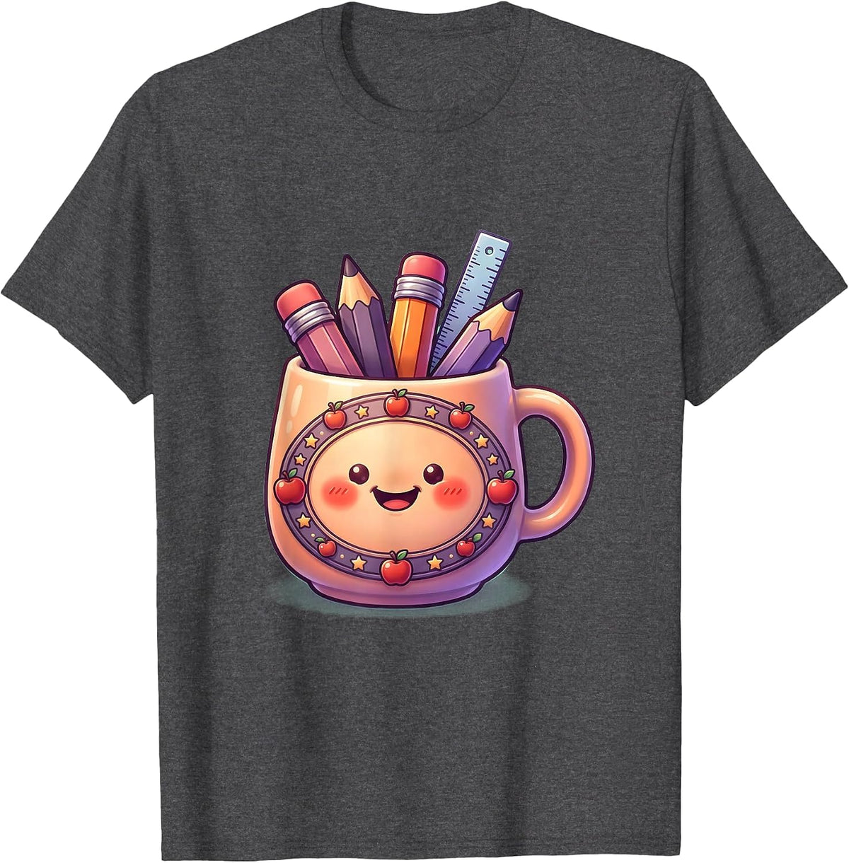 Men's First Grade Teacher Coffee Mug Pencils Rulers Graphic T-Shirt - Dark Heather Grey