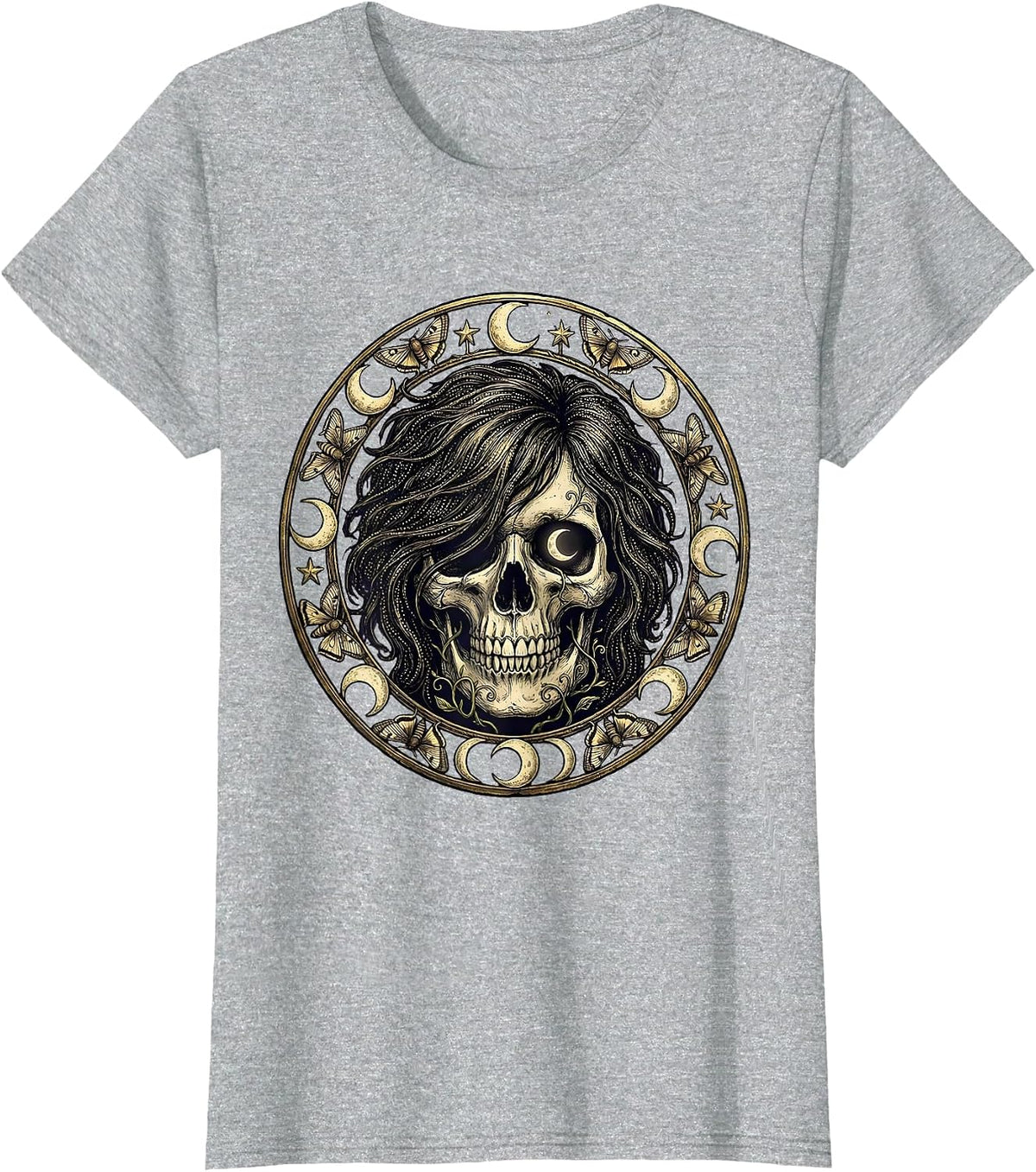 Emo Skull Side-Swept Hair Graphic Design T-Shirt - Heather Grey