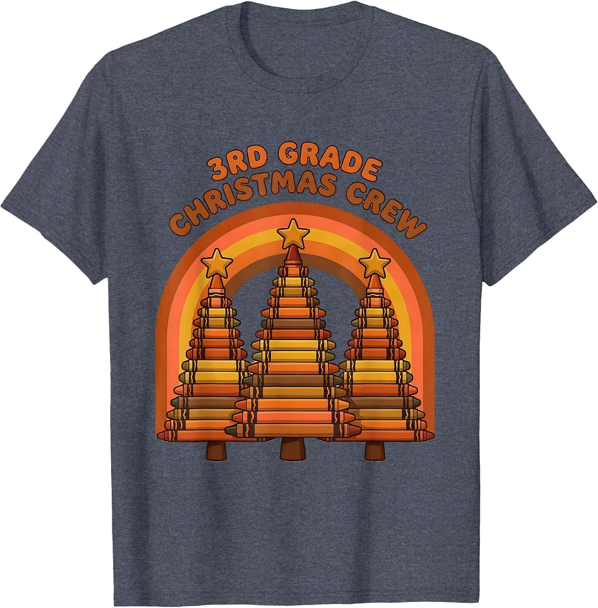 3rd Grade Christmas Crew Retro Teacher Humor School Holiday T-Shirt - Heather Blue