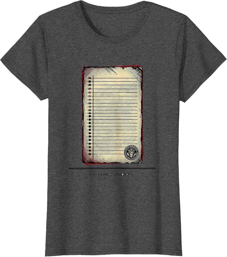 Women's I Teach The Past In Order Funny History Teacher Back T-Shirt - Dark Heather Grey