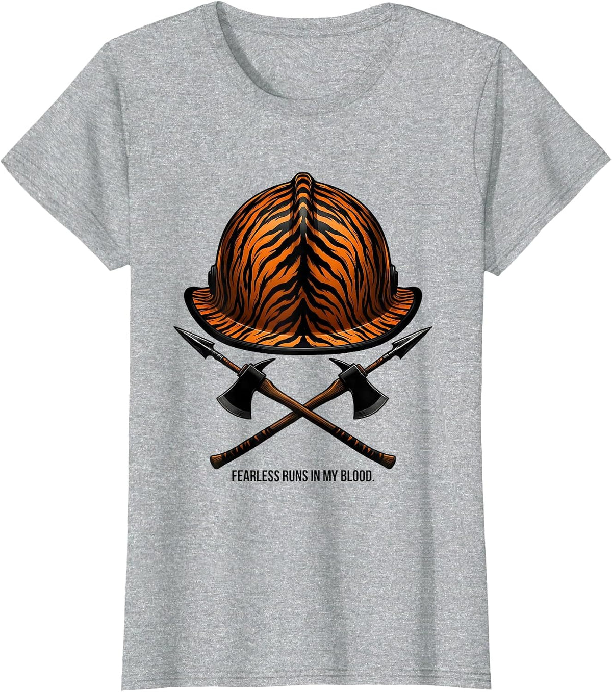 Fearless Runs In My Blood Firefighter Design T-Shirt - Heather Grey
