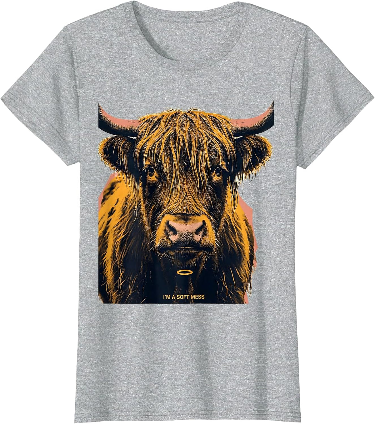 I'm A Soft Mess Funny Highland Cow Cute Animal Lover Graphic T-Shirt - Heather Grey