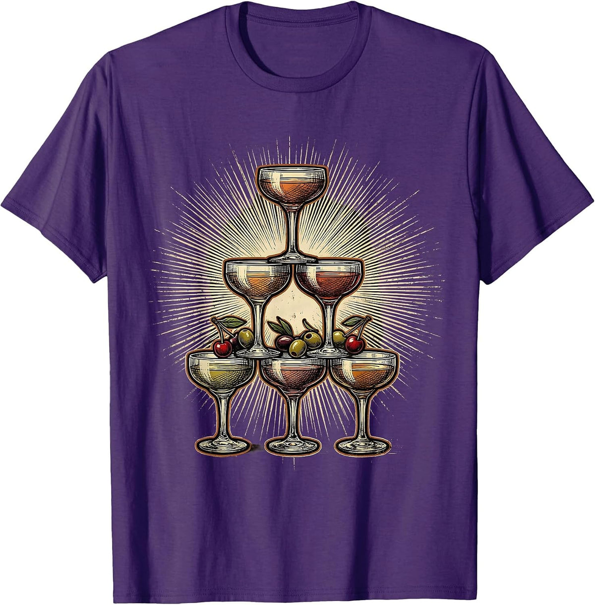 Cocktail Glass Pyramid Bartender Graphic T-Shirt - Purple