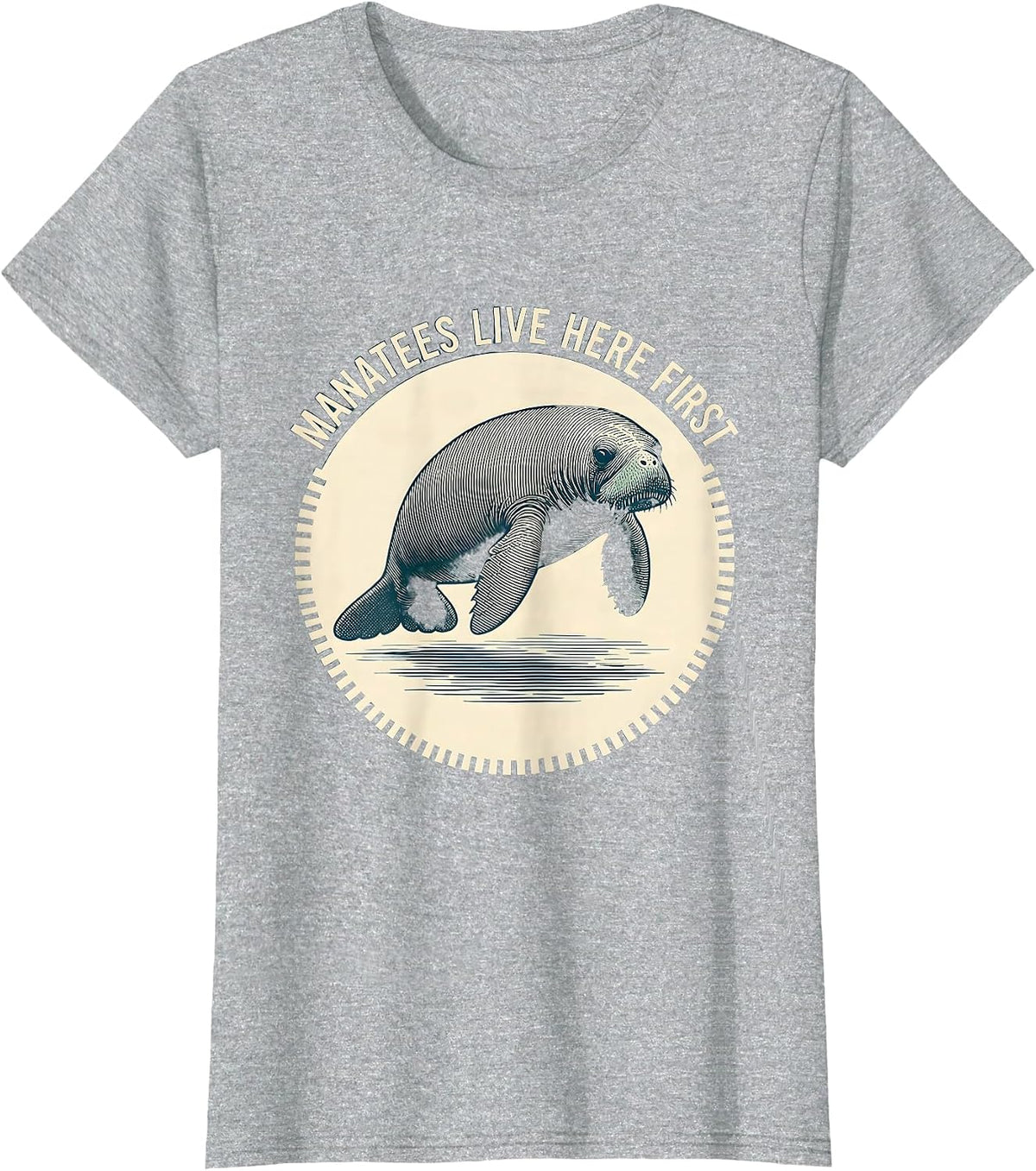 Manatees Live Here First Vintage Florida Gulf Coast Wildlife T-Shirt - Heather Grey