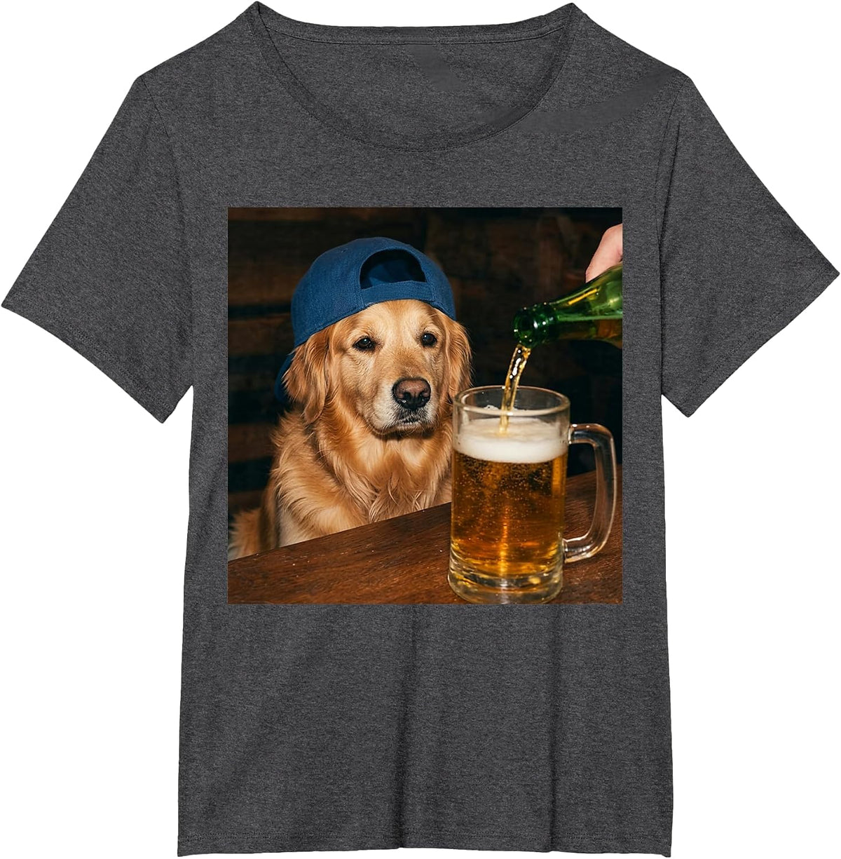 Golden Retriever Drinking Beer Funny Dog Meme T-Shirt - Dark Heather Grey