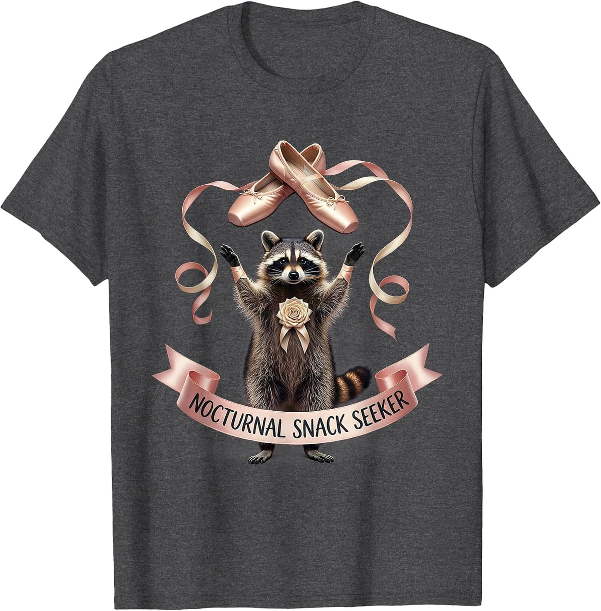 Nocturnal Snack Seeker Raccoon Design T-Shirt - Dark Heather Grey