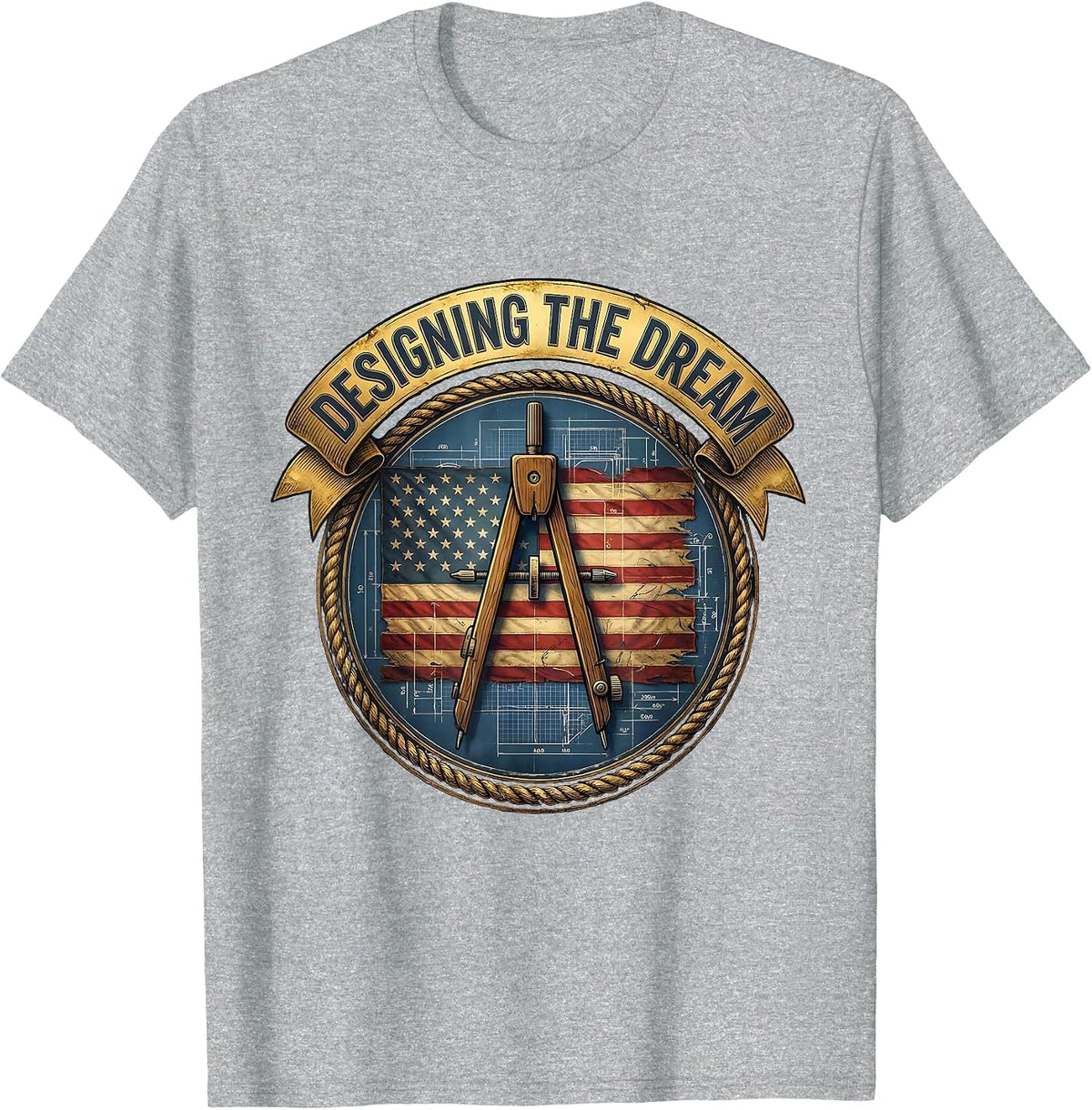 Men's Designing the Dream Labor Day Patriotic Blueprint T-Shirt - Heather Grey