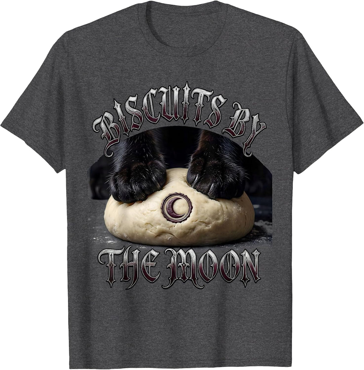 Biscuits By The Moon Gothic Cat Lover Bakery Humor T-Shirt - Dark Heather Grey
