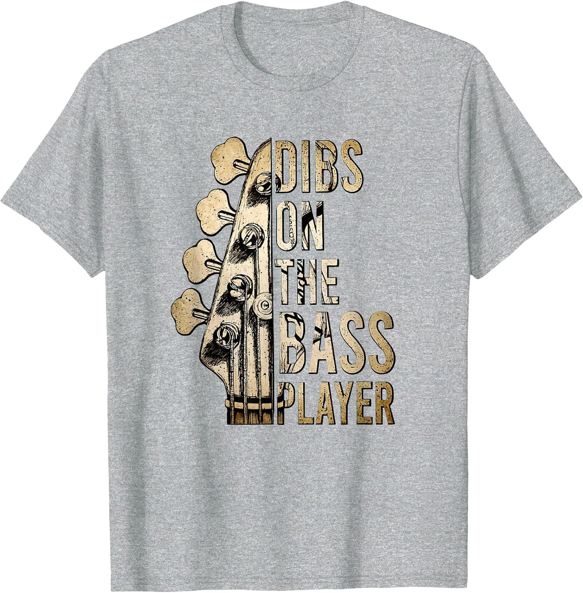 Dibs On The Bass Player Guitar Musician T-Shirt - Heather Grey