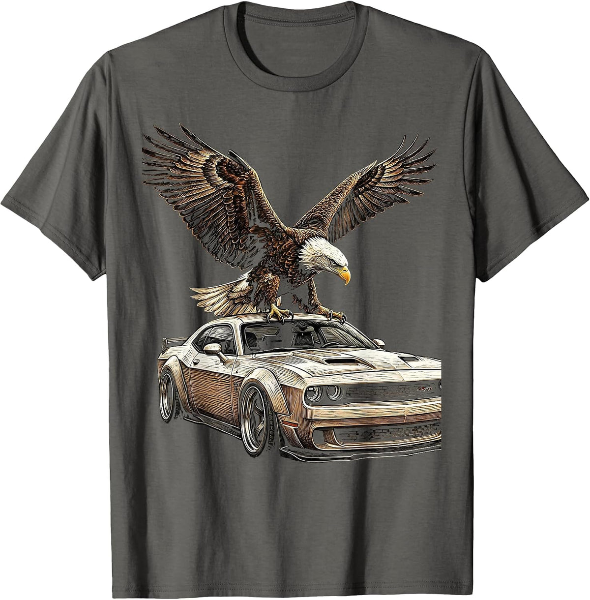 Eagle Perched on Muscle Car Graphic Design T-Shirt - Asphalt Grey