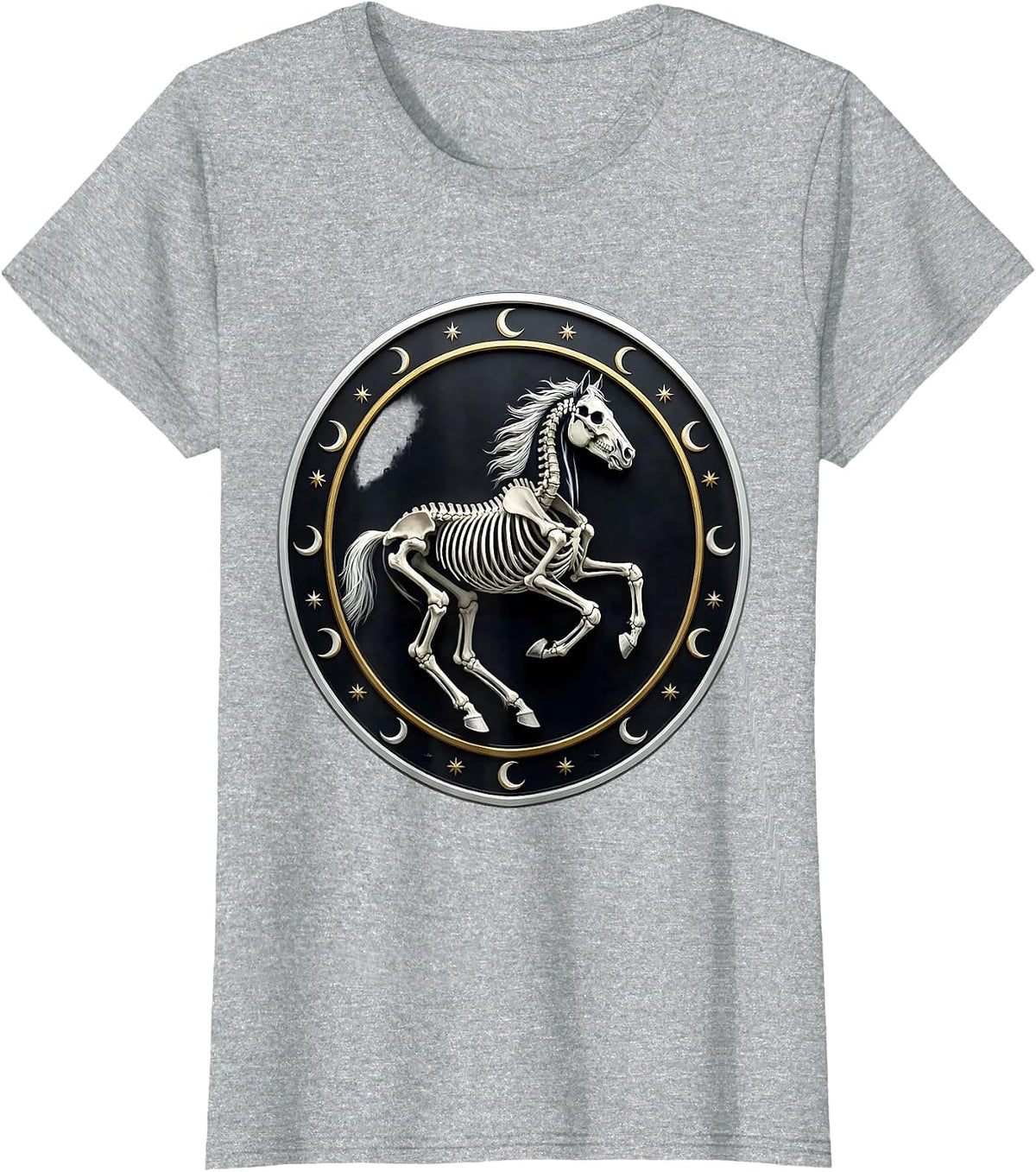 Skeleton Horse Galloping Night Scene Graphic T-Shirt - Heather Grey