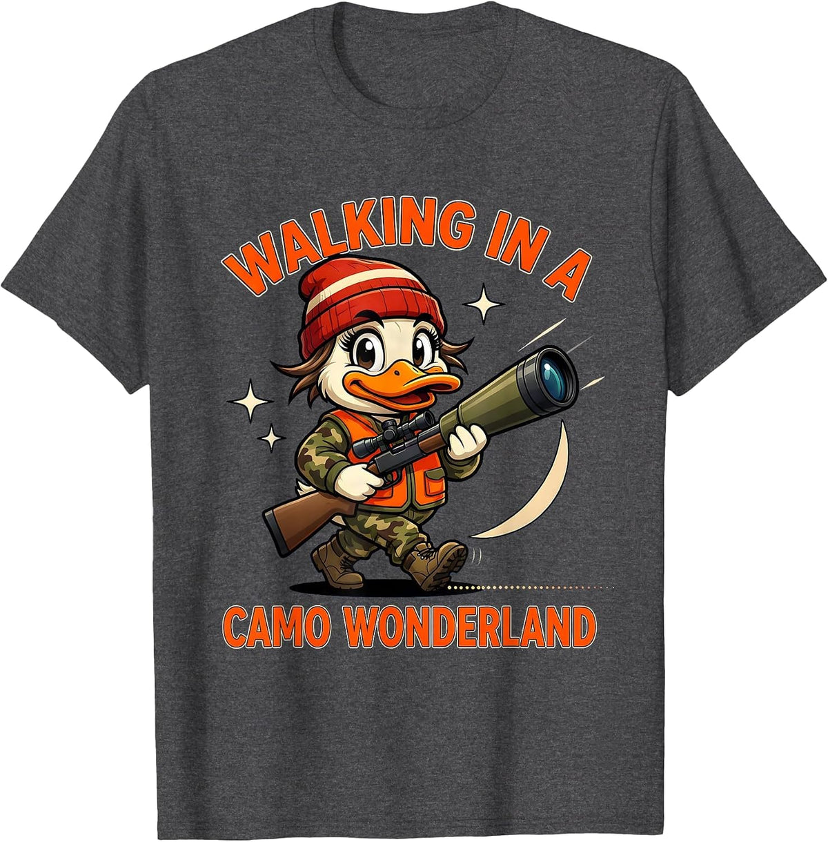Men's WALKING IN A CAMO WONDERLAND Funny Duck Hunter Christmas T-Shirt - Dark Heather Grey
