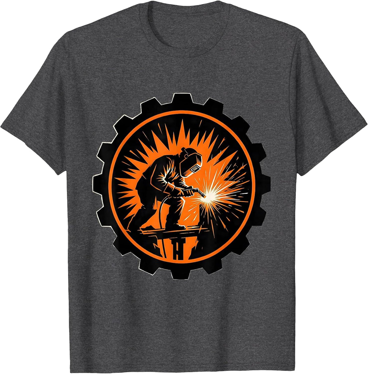 Mechanic Welder Sparks Flying Illustration T-Shirt - Dark Heather Grey