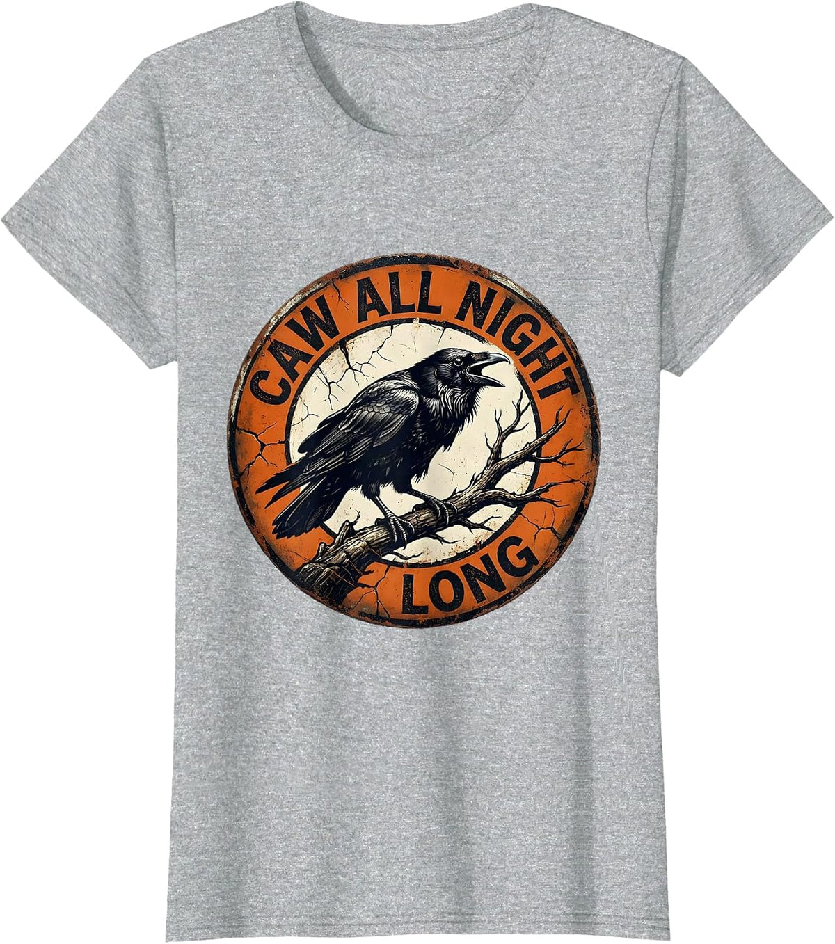 Women's CAW All Night Long Crow Night Owl Design T-Shirt - Heather Grey