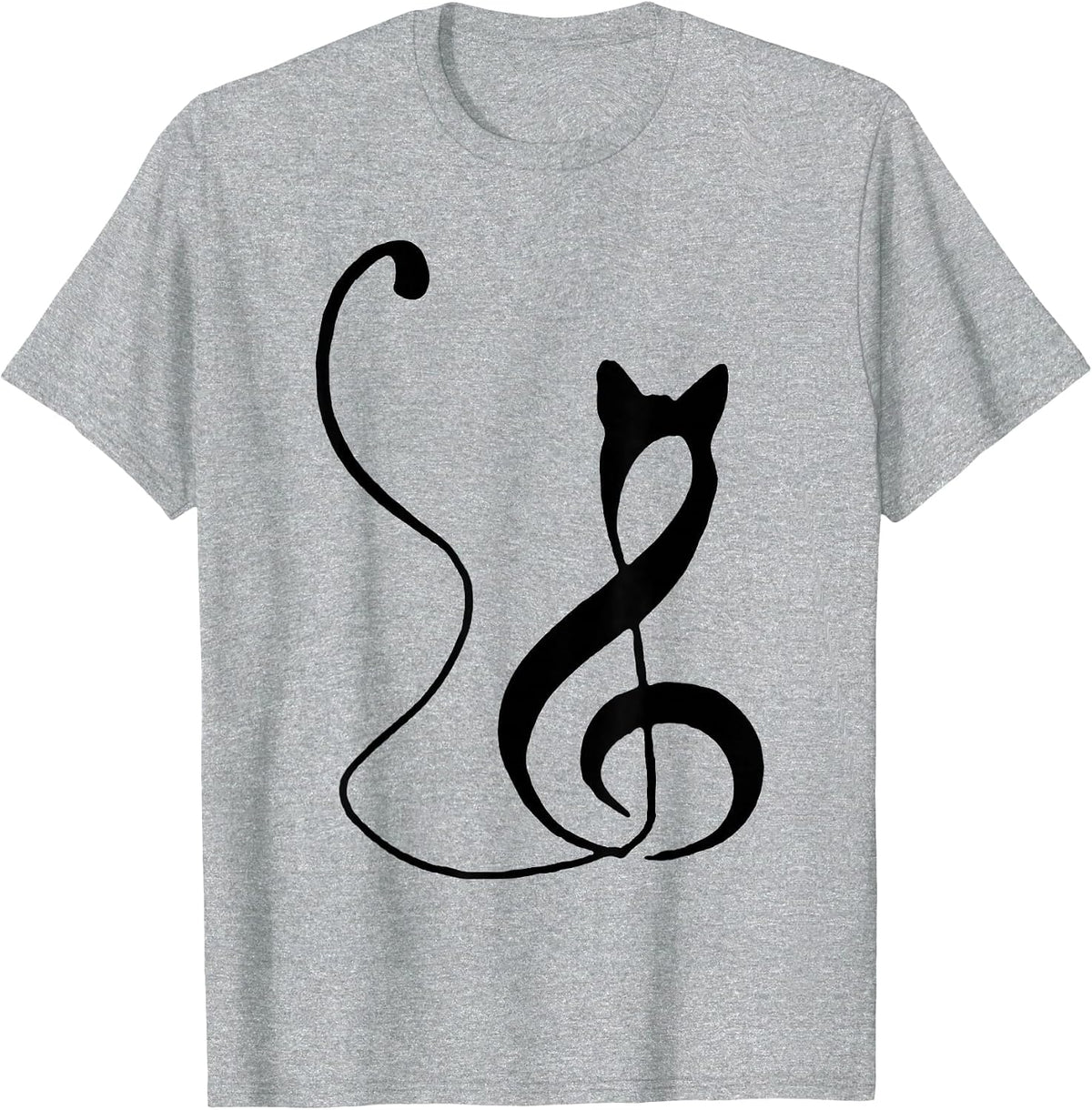 Music Note Inspired Cat Minimalist Music Lover Design T-Shirt - Heather Grey