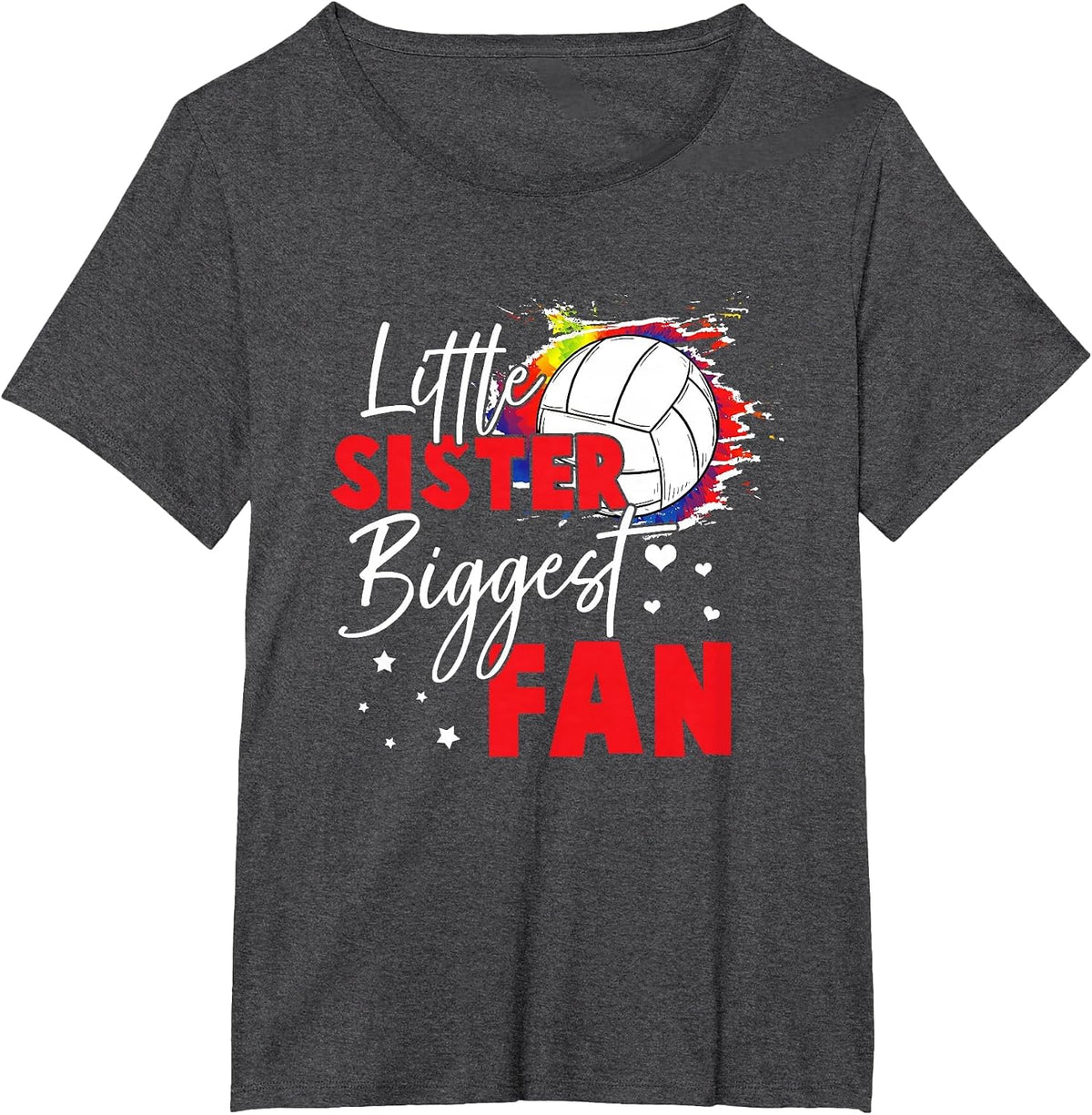 Volleyball Little Sister Biggest Fan Volleyball Sister T-Shirt - Dark Heather Grey