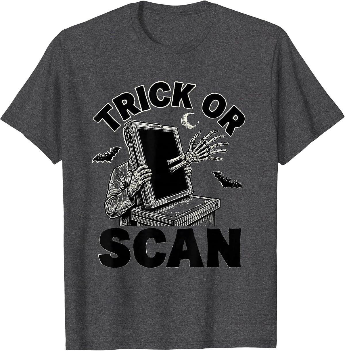 Men's Trick Or Scan Funny Radiologic Technologist Halloween Humor T-Shirt - Dark Heather Grey