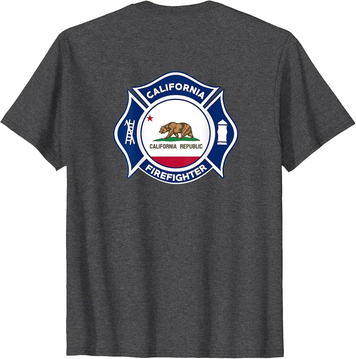 California Fire Rescue Firefighter Firemen Uniform Duty T-Shirt - Dark Heather Grey