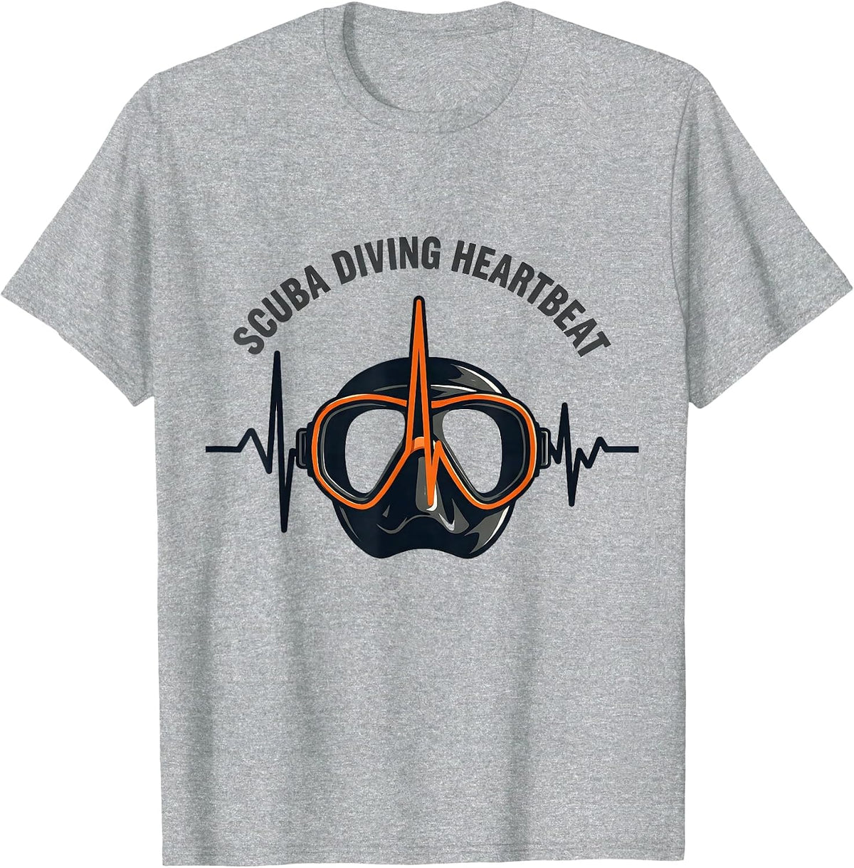 Men's Scuba Diving Heartbeat Stencil Graphic Hobbyist Gift T-Shirt - Heather Grey