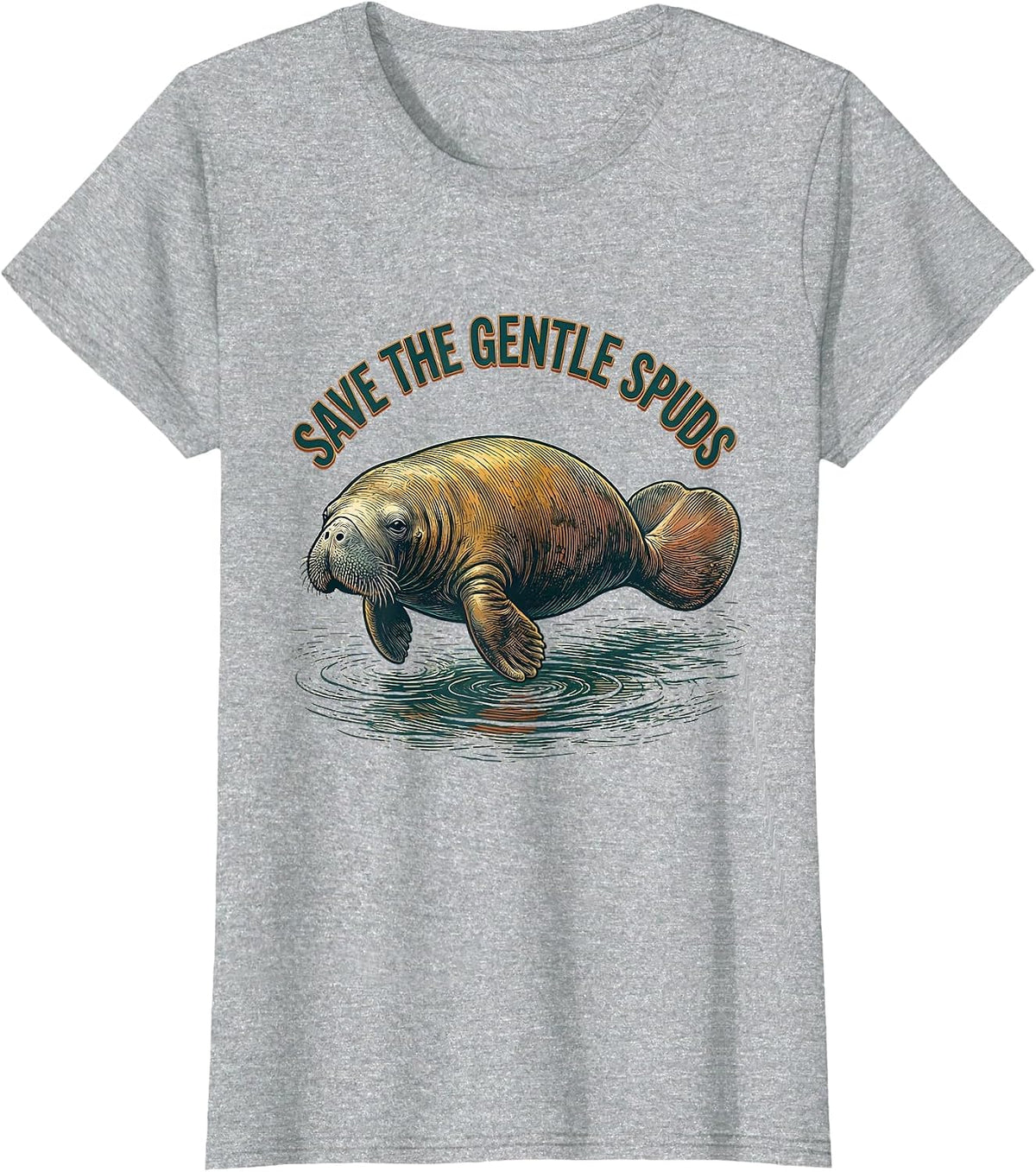 Save The Gentle Spuds Funny Manatee Lover Florida Wildlife T-Shirt - Heather Grey