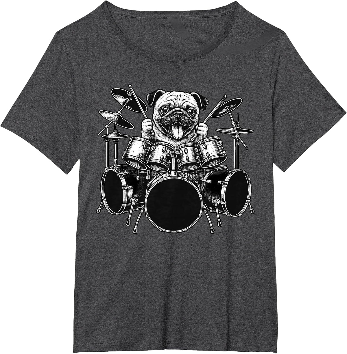 Pug Playing Drums Drummer Dog Lover T-Shirt - Dark Heather Grey