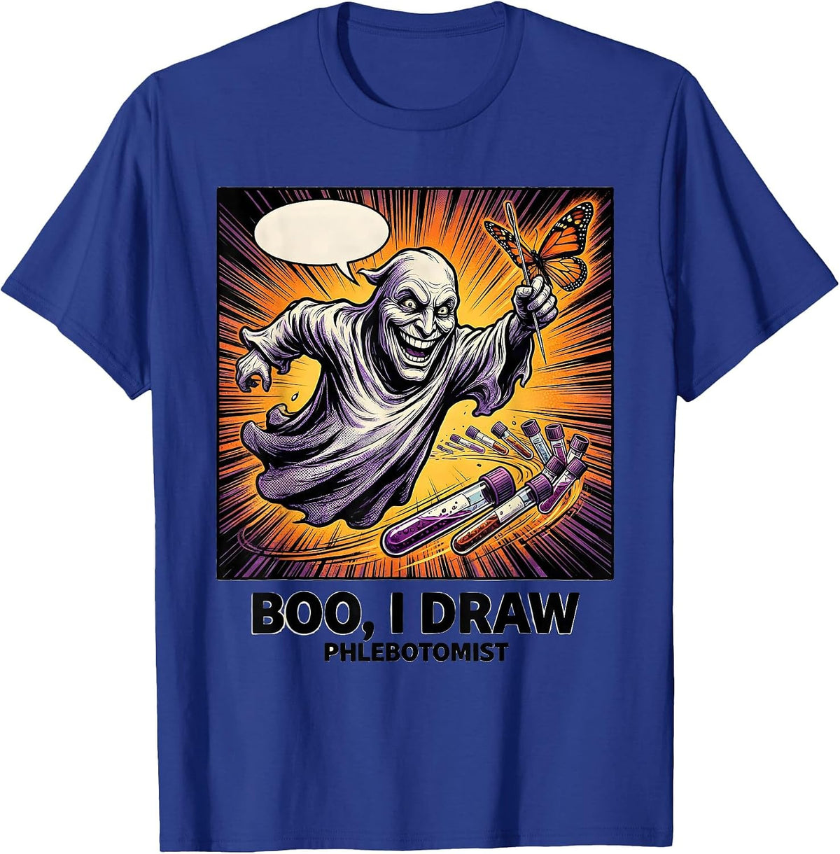 Men's Boo I Draw Phlebotomist Funny Ghost Nurse Halloween T-Shirt - Royal Blue