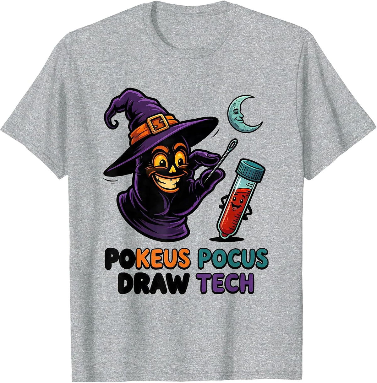 Men's Pokeus Pocus Draw Tech Funny Nurse Halloween Phlebotomist T-Shirt - Heather Grey