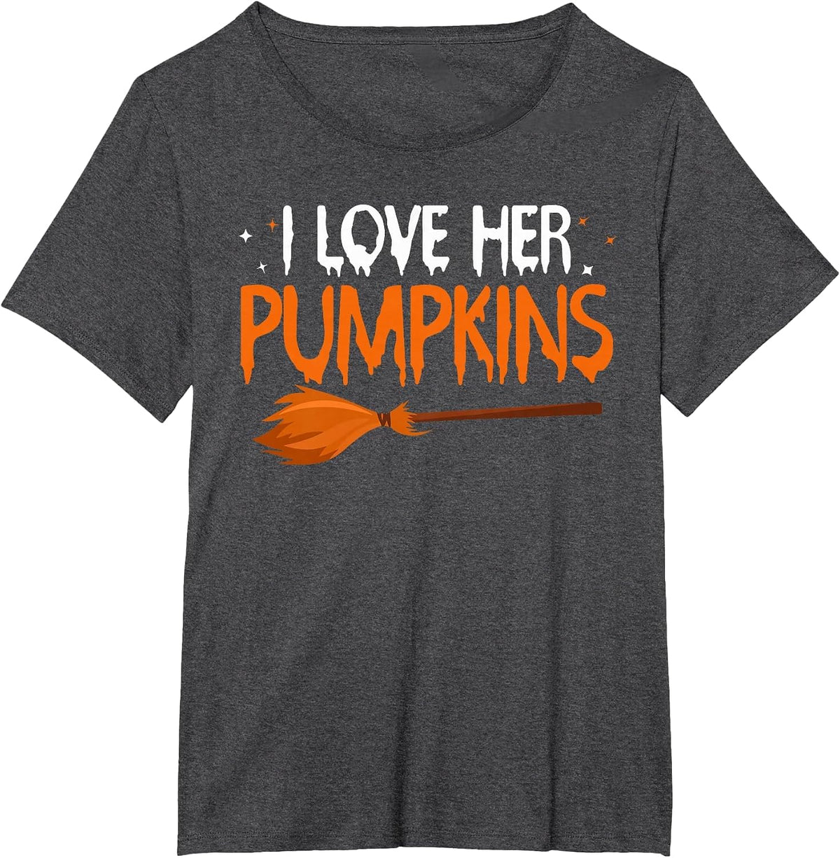 I Love His Broomstick I Love Her Pumpkins Halloween Couples T-Shirt - Dark Heather Grey