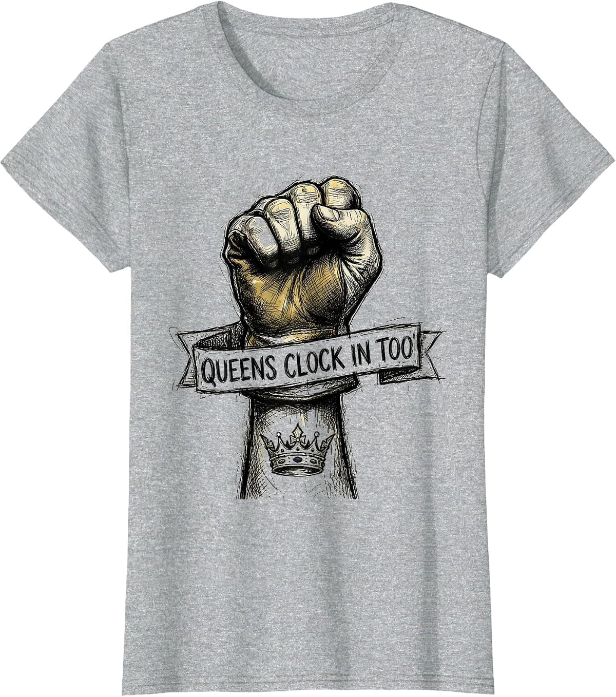 Queens Clock In Too Labor Day Graphic Design T-Shirt - Heather Grey