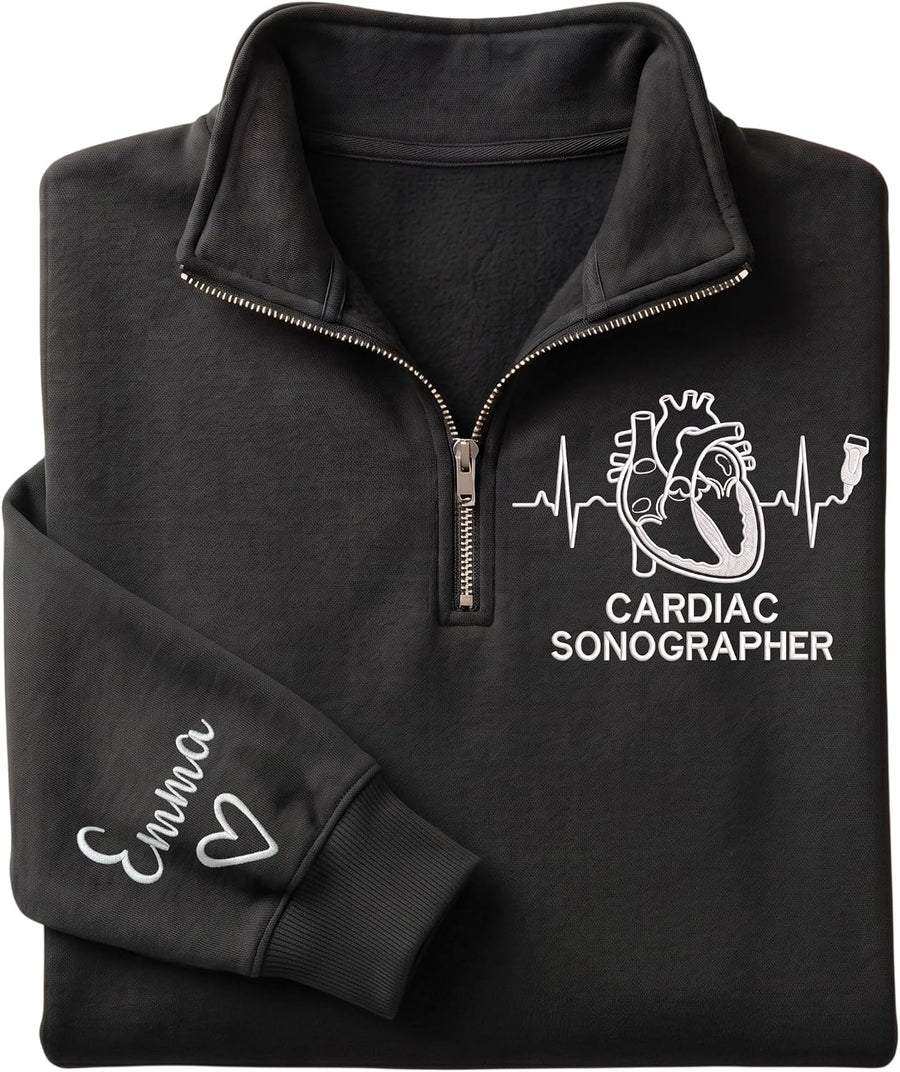 Love Signal Custom Sonographer Embroidered Zip Sweatshirt, Ultrasound Tech - S3