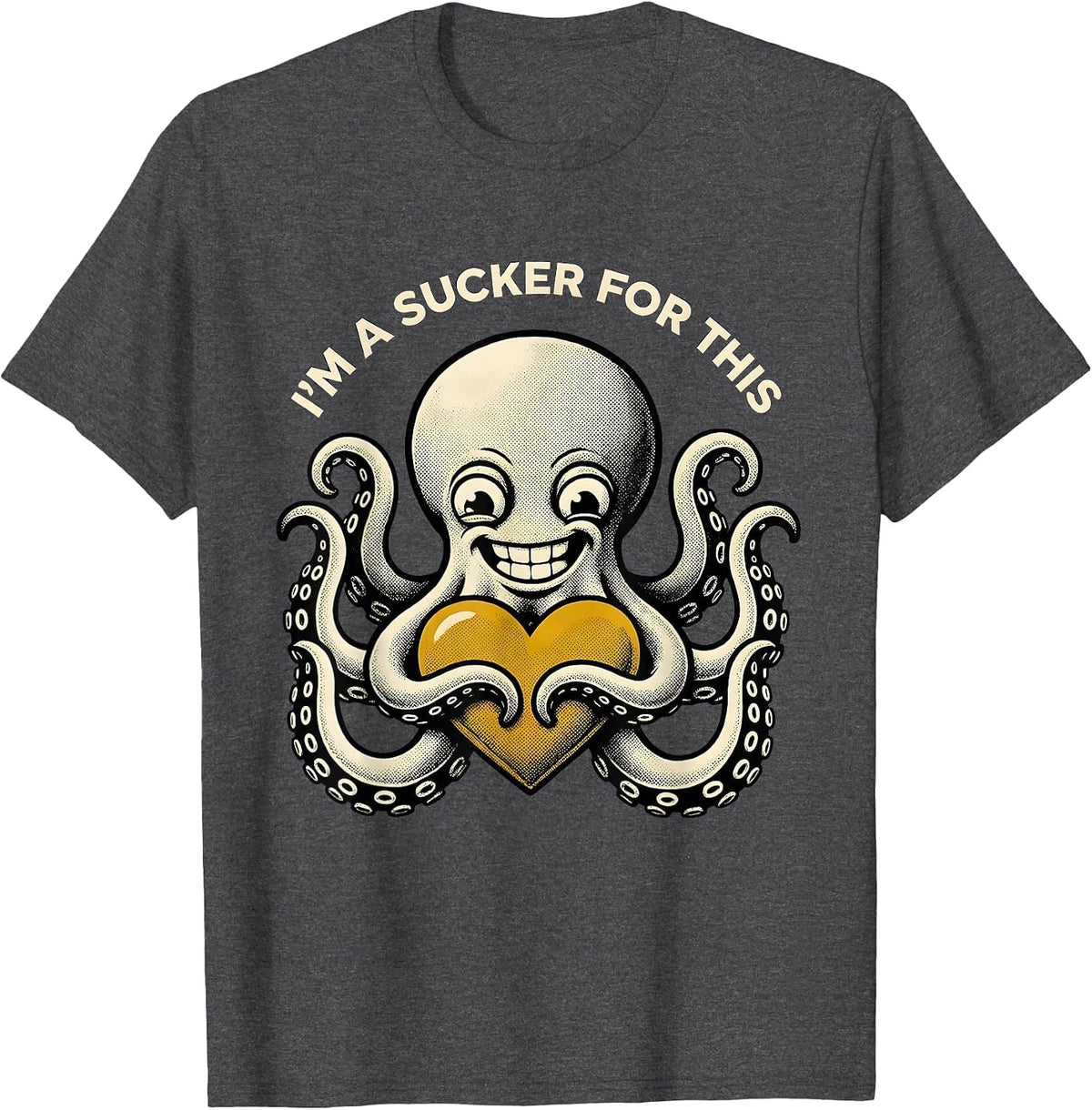 Men's I'm A Sucker For This Retro Cartoon Octopus Lover Ocean T-Shirt - Dark Heather Grey